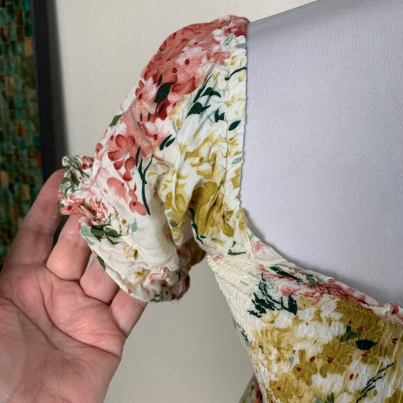 Lulus Size XS Always So Sweet Cream Floral Smocked Puff Sleeve Maxi Dress - Picture 6 of 10